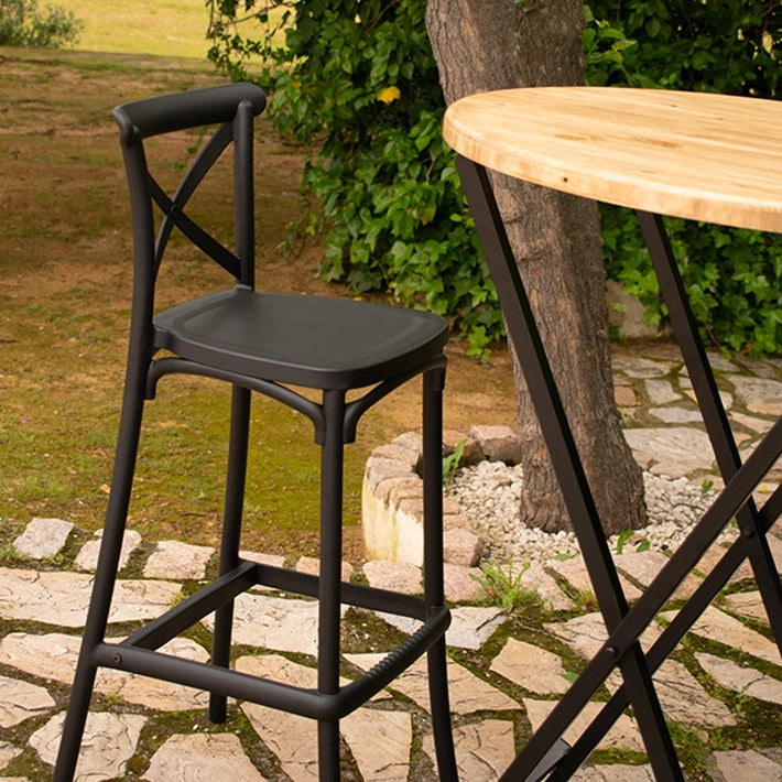 Alt Taburete Crossback Negro fabricado 100% en polipropileno, taburete apilable para eventos y hostelería EME Mobiliario 