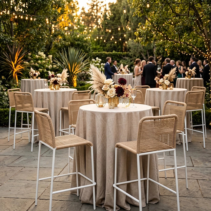 Alt Taburete Ibiza Blanco fabricado en acero con asiento de cuerda, ideal para Eventos, Hogar y Hostelería EME Mobiliario