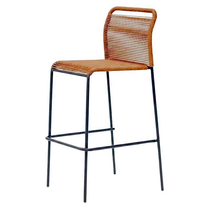 Alt Taburete Ibiza Negro con estructura de acero y asiento de cuerda EME Mobiliario