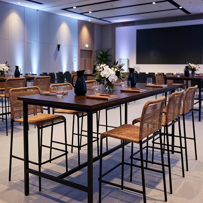 Alt Taburete Ibiza Negro fabricado en acero con asiento de cuerda, ideal para Eventos, Hogar y Hostelería EME Mobiliario