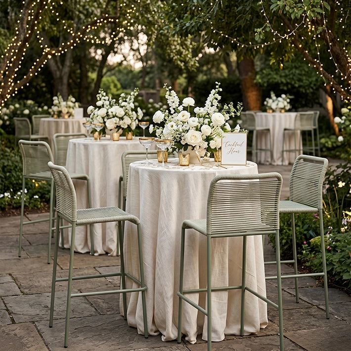 Alt Taburete Ibiza Verde fabricado en acero con asiento de cuerda, ideal para Eventos, Hogar y Hostelería EME Mobiliario
