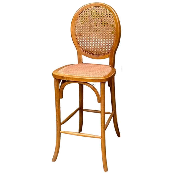 Alt Taburete Medallón Oscuro fabricado en madera de olmo y asiento de ratán ideal para el uso intensivo profesional EME Mobiliario 