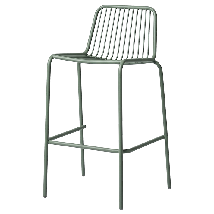 Alt Taburete Menorca Verde fabricado en acero de calidad y con diseño de palilleria EME Mobiliario