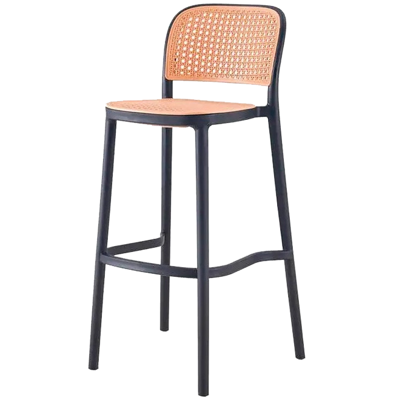 Alt Taburete Oporto negro fabricado 100% polipropileno con asiento y respaldo imitación al ratán en color natural EME Mobiliario 