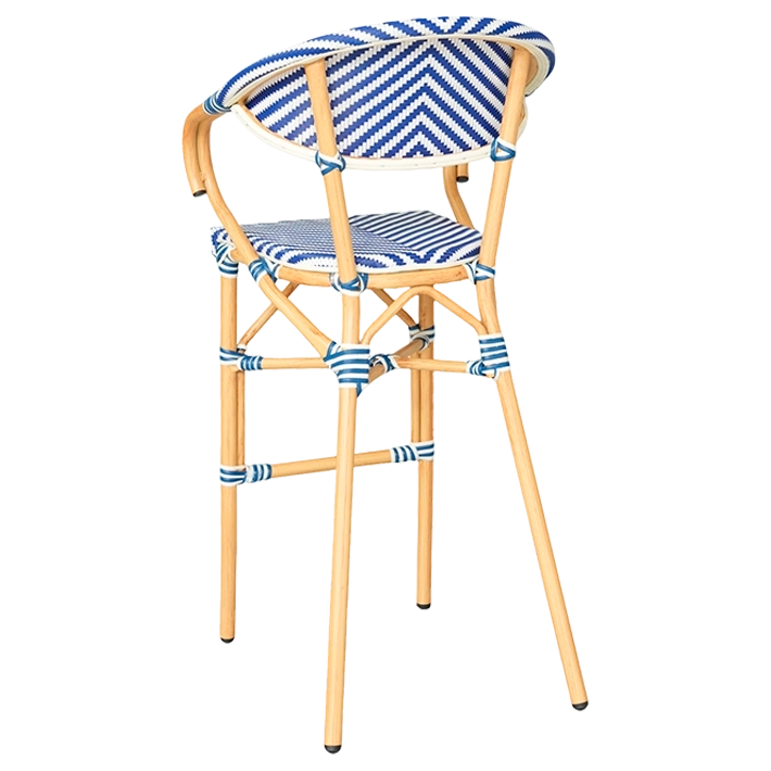 Alt Taburete Paris Azul fabricada en acero imitación ratán y textilene trenzado para hostelería