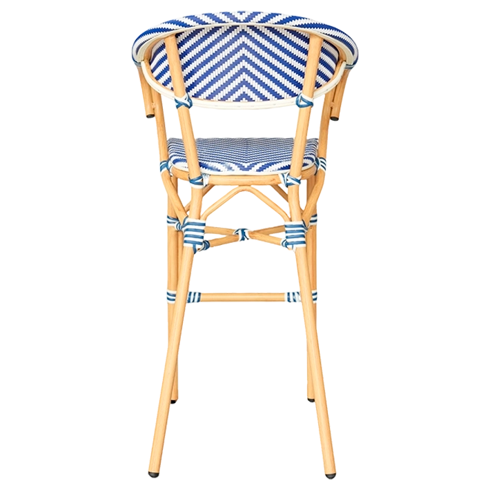 Alt Taburete Paris Azul fabricada en acero imitación ratán y textilene trenzado para hostelería