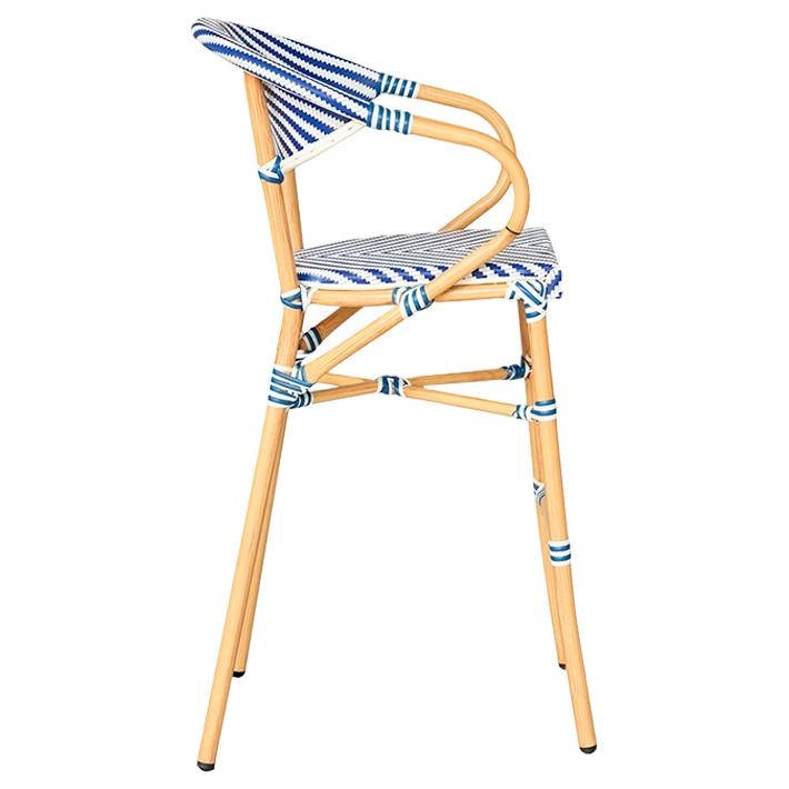 Alt Taburete Paris Azul fabricada en acero imitación ratán y textilene trenzado para hostelería