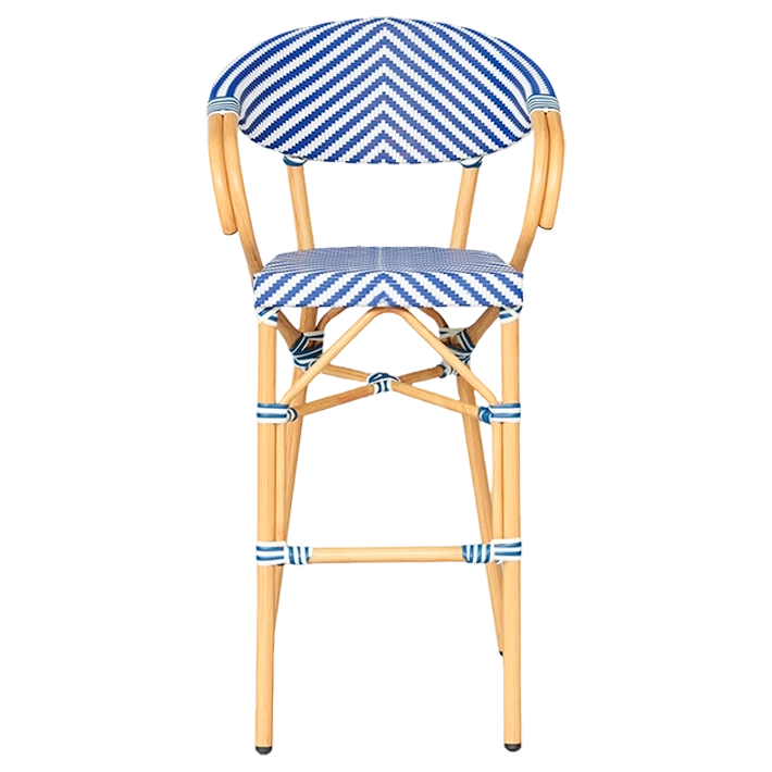 Alt Taburete Paris Azul fabricada en acero imitación ratán y textilene trenzado para hostelería