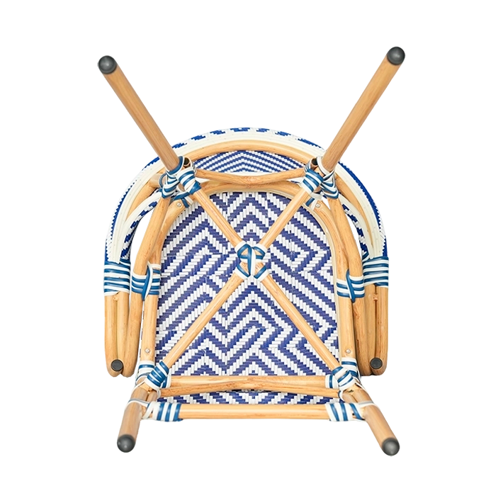 Alt Taburete Paris Azul fabricada en acero imitación ratán y textilene trenzado para hostelería