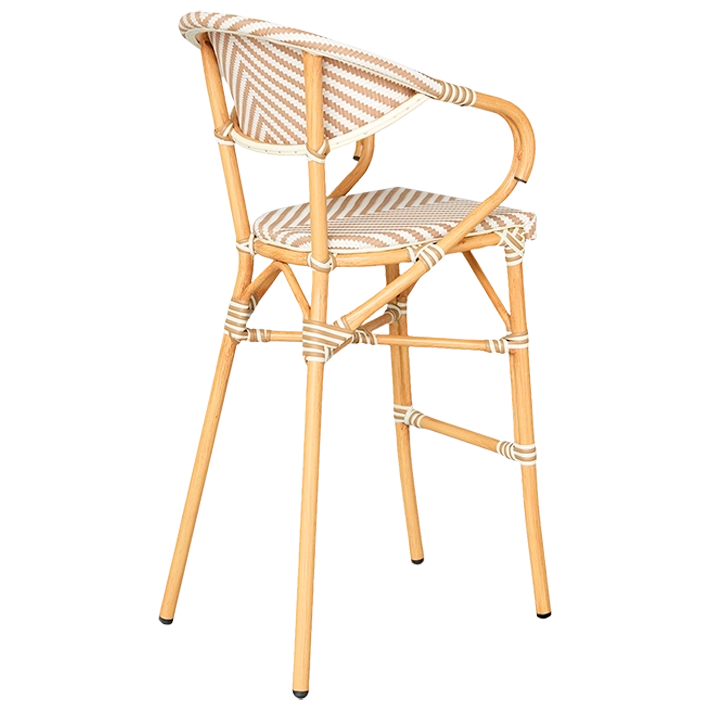 Alt Taburete Paris Beige fabricada en acero imitación ratán y textilene trenzado para hostelería