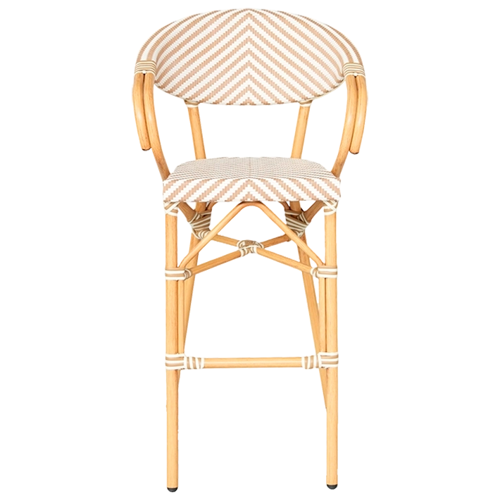 Alt Taburete Paris Beige fabricada en acero imitación ratán y textilene trenzado para hostelería
