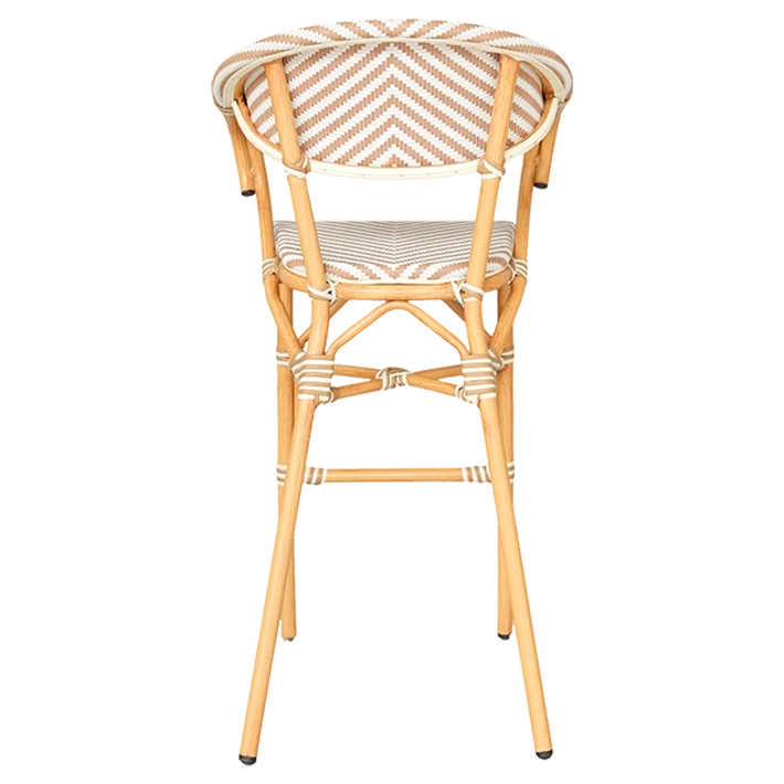 Alt Taburete Paris Beige fabricada en acero imitación ratán y textilene trenzado para hostelería