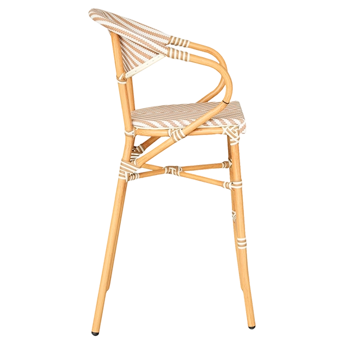 Alt Taburete Paris Beige fabricada en acero imitación ratán y textilene trenzado para hostelería
