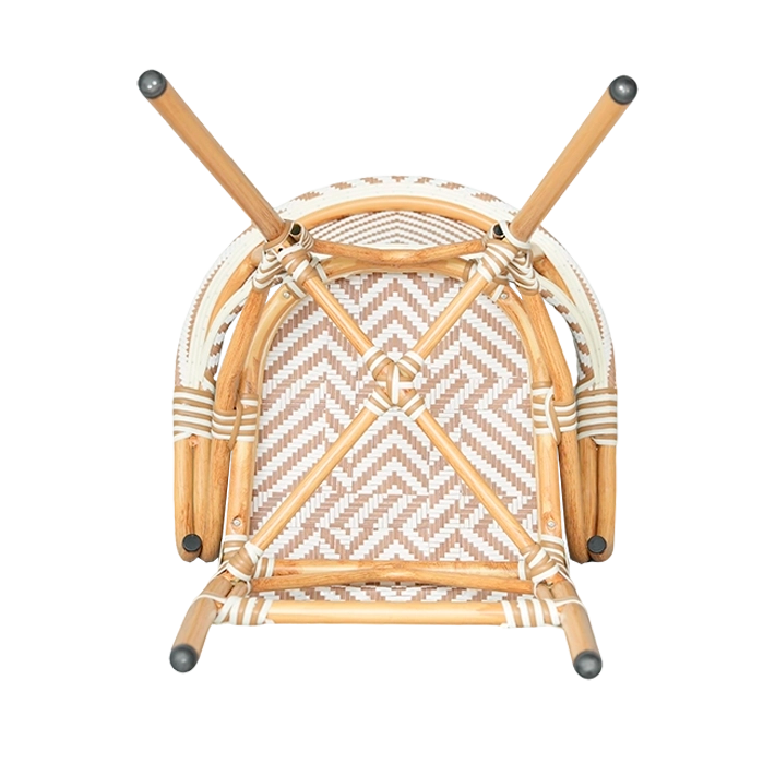 Alt Taburete Paris Beige fabricada en acero imitación ratán y textilene trenzado para hostelería