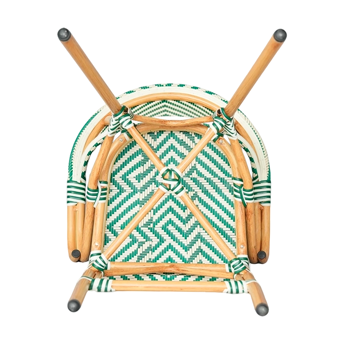 Alt Taburete Paris Verde fabricada en acero imitación ratán y textilene trenzado para hostelería