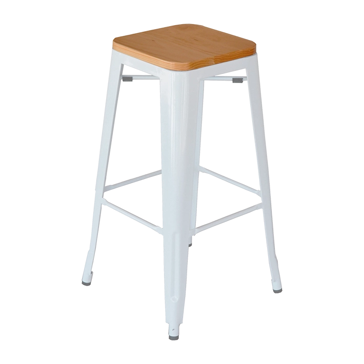 Alt Taburete Tolix Blanco Madera fabricado en acero galvanizado y tapa de madera en color natural, ideal para aportar un elegante toque industrial a tu negocio EME Mobiliario 