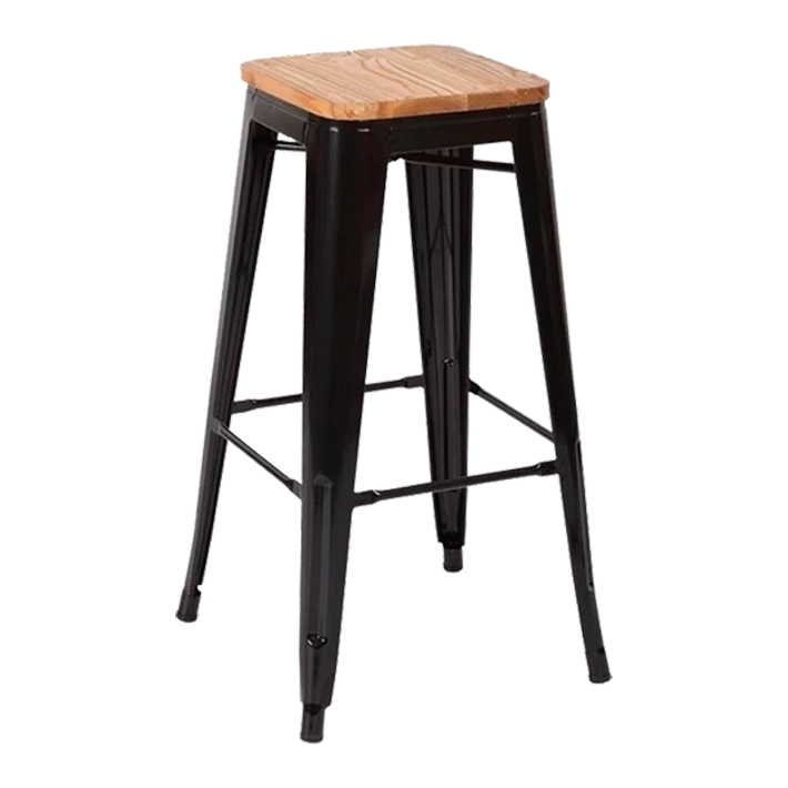 Alt Taburete Tolix Negro Madera ideal para uso intensivo profesional fabricado en acero galvanizado y tapa de madera en color natural EME Mobiliario 