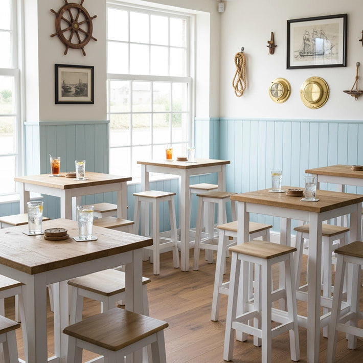 Alt Taburetes fabricados en madera con acabado en Blanco con Tapa Madera EME Mobiliario