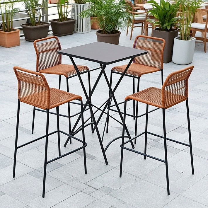 Conjunto Taburetes Ibiza Negro + Mesa Ibiza Negra Para Bares, Restaurantes 
