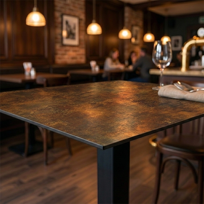 Alt Tapas Para Hostelería fabricadas en HPL con acabado en óxido EME Mobiliario