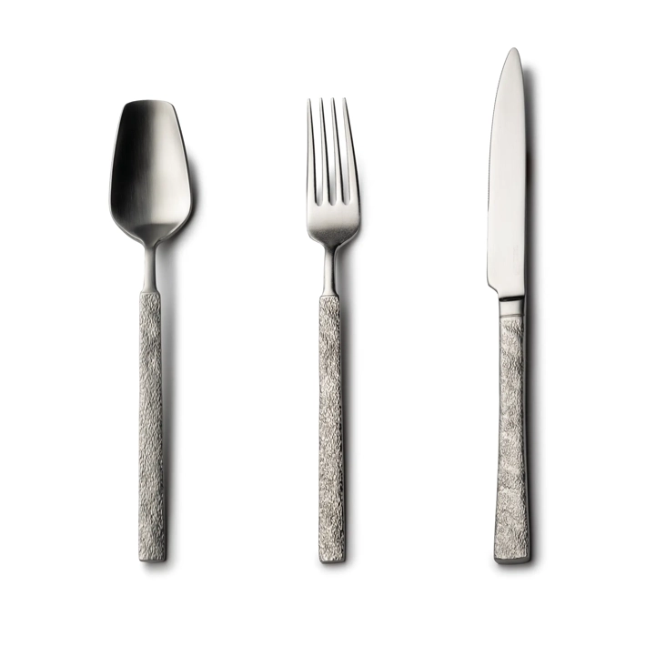 Alt Cubertería Taranto Diamond fabricada con acero inox 18/0 con un diseño original de grabado en el mando ideal para el uso intensivo profesional EME Mobiliario 