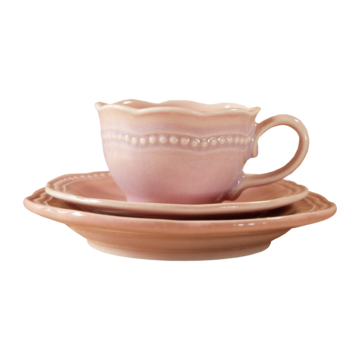 Alt Vajilla Florencia Rosa fabricada con gres vitrificado con esmalte brillante con un diseño elegante y un color que enamora para eventos y hostelería EME Mobiliario 