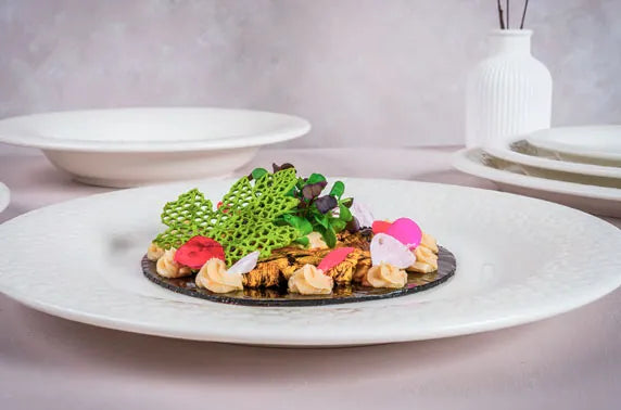 Alt Vajilla Albus Porteno fabricada en porcelana de alta calidad ideal para eventos y hostelería EME Mobiliario