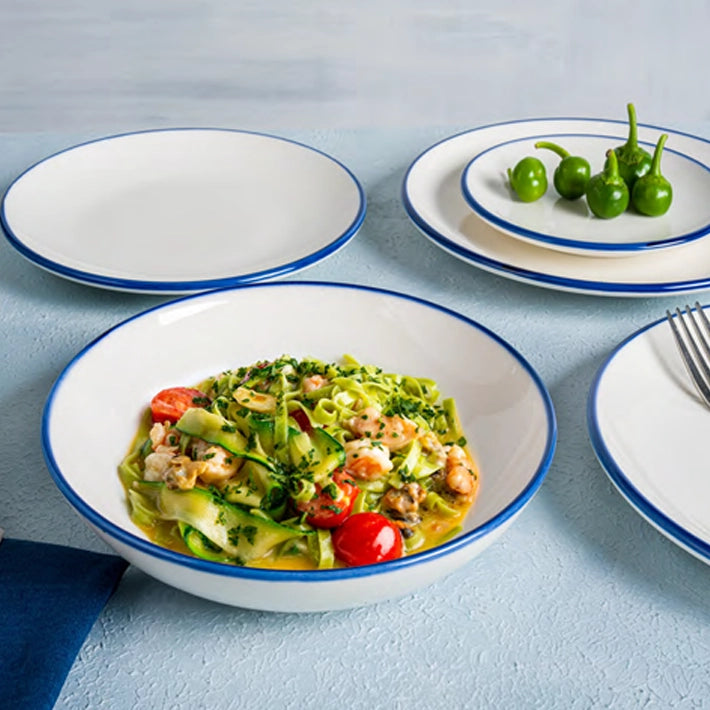 Alt Vajilla Sotavento Filo Azul fabricada con melamina de alta calidad para eventos y hostelería EME Mobiliario 