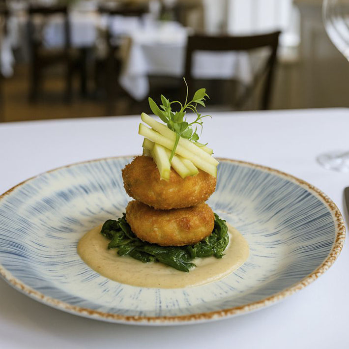 Alt Vajilla Albus Azur fabricadas en porcelana para Eventos y Hostelería EME Mobiliario