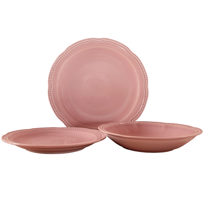 Alt Vajilla Florencia Rosa fabricada con gres vitrificado con esmalte brillante con un diseño elegante y un color que enamora para eventos y hostelería EME Mobiliario 