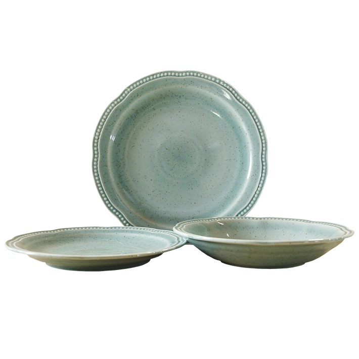 Alt Vajilla Florencia Verde fabricada con gres vitrificado con esmalte brillante con un diseño elegante y un color que enamora para eventos y hostelería EME Mobiliario 