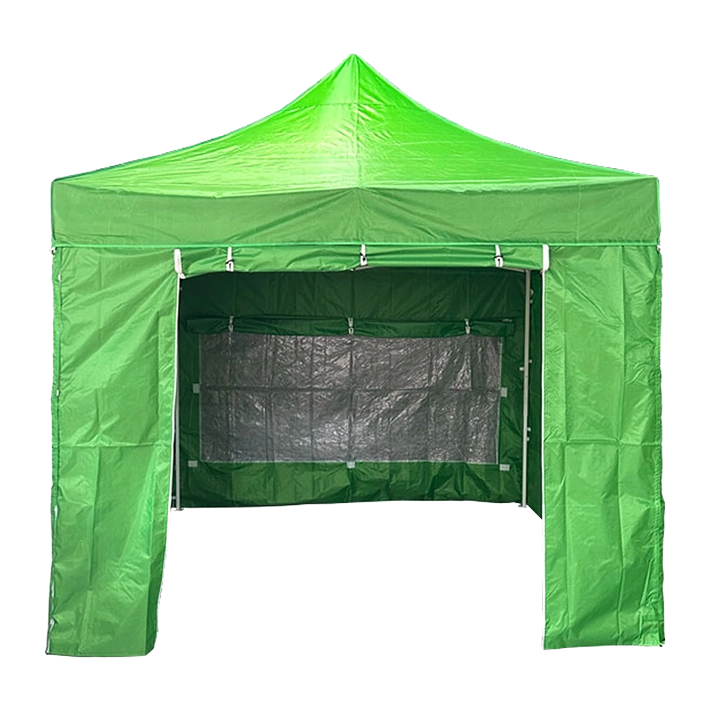 Alt carpa completa con paredes de color verde con estructura de acero y sistema plegable EME Mobiliario
