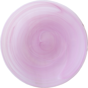 Bajoplato para hostelería y eventos de cristal con diseño en espiral de color rosa.