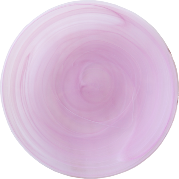 Alt Bajoplato para hostelería y eventos de cristal con diseño en espiral de color rosa.