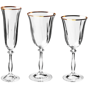 Copas de cristal para eventos y hostelería con decoración de Filo Dorado.