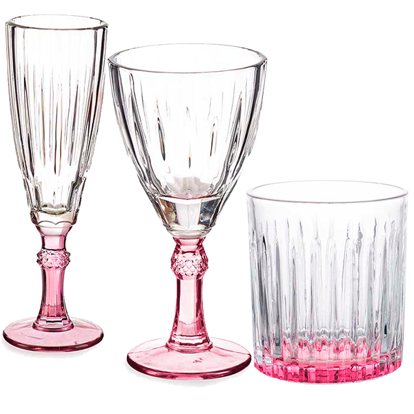 Alt Set de copas de Base Rosa de cristal transparente para eventos y hostelería.
