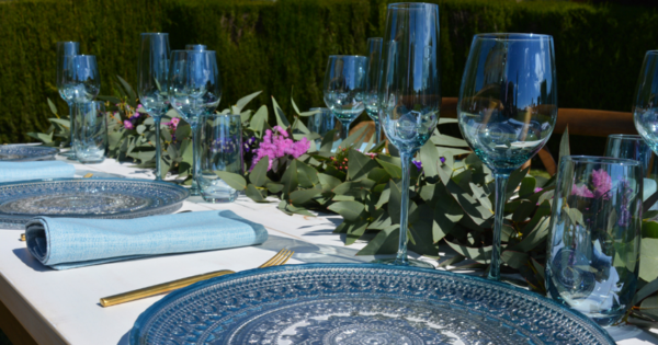 Set Cristalería Azul para eventos y hostelería.